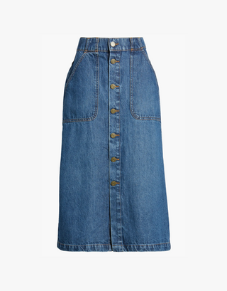 MODERN POCKET BUTTON FRONT MINI DENIM SKIRT