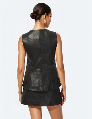 YELAN GENUINE LEATHER VEST BLACK