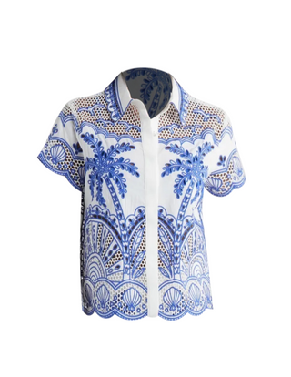 Blue palm trees richelieu collared shirt